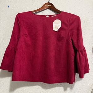 New Anthropologie Altar'd State women's‎ M cranberry Bell Sleeve Top Blouse boho